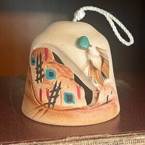 Hand Crafted / Painted Native American Pueblo Vintage Pottery Bell Signed